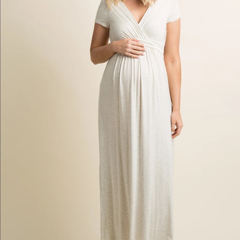 PinkBlush Beige Draped Maternity/Nursing Maxi Dress